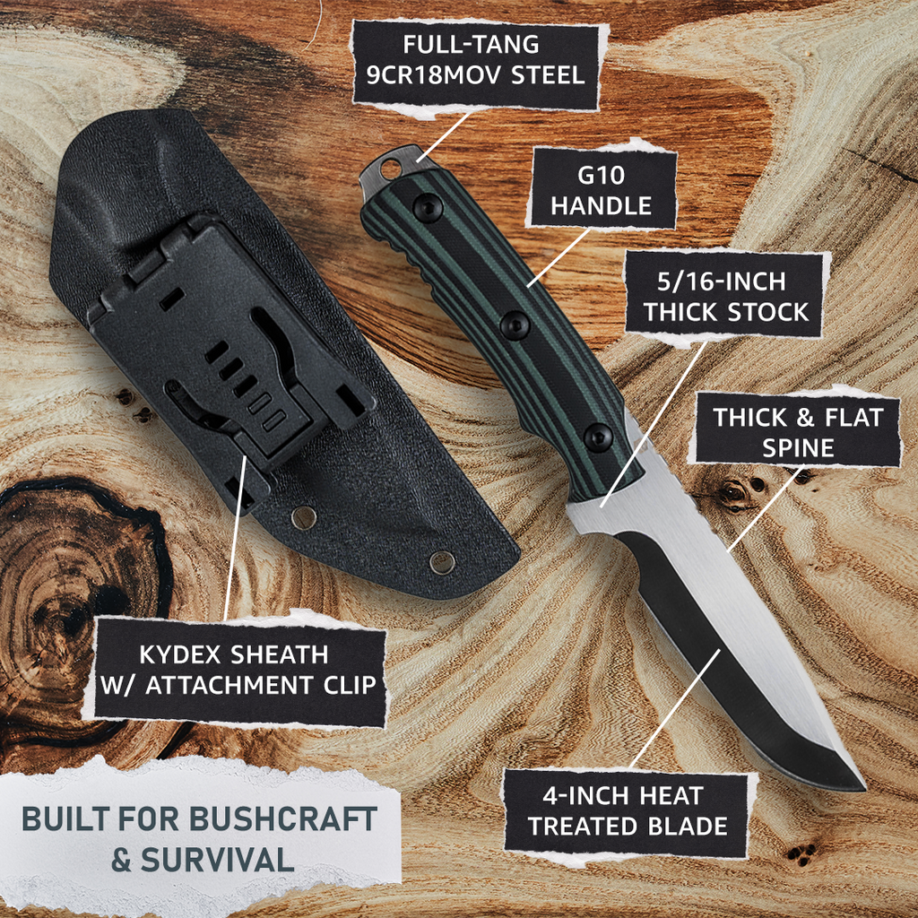 Fixed-Blade Survival Knife — 9CR18MOV Drop Point