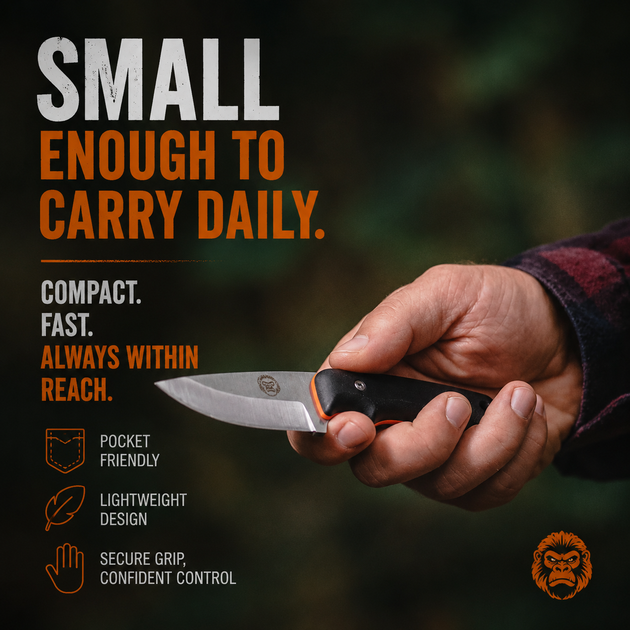 Compact EDC Survival Knife + Fire Starter — D2 Full Tang