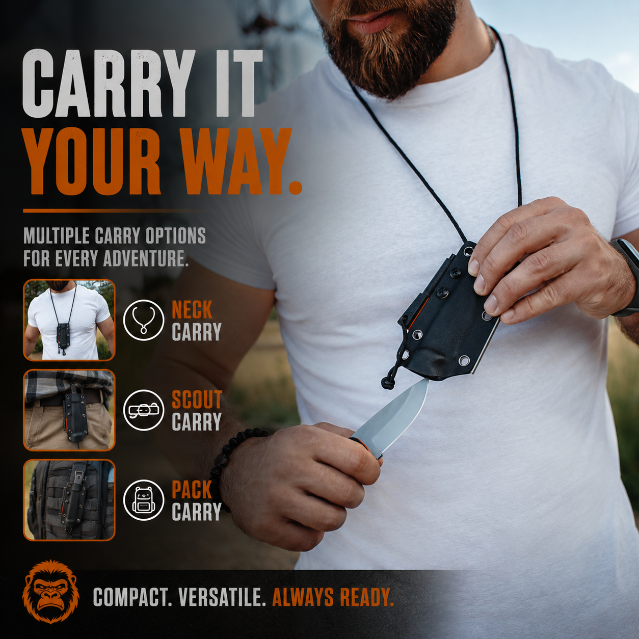 Compact EDC Survival Knife + Fire Starter — D2 Full Tang