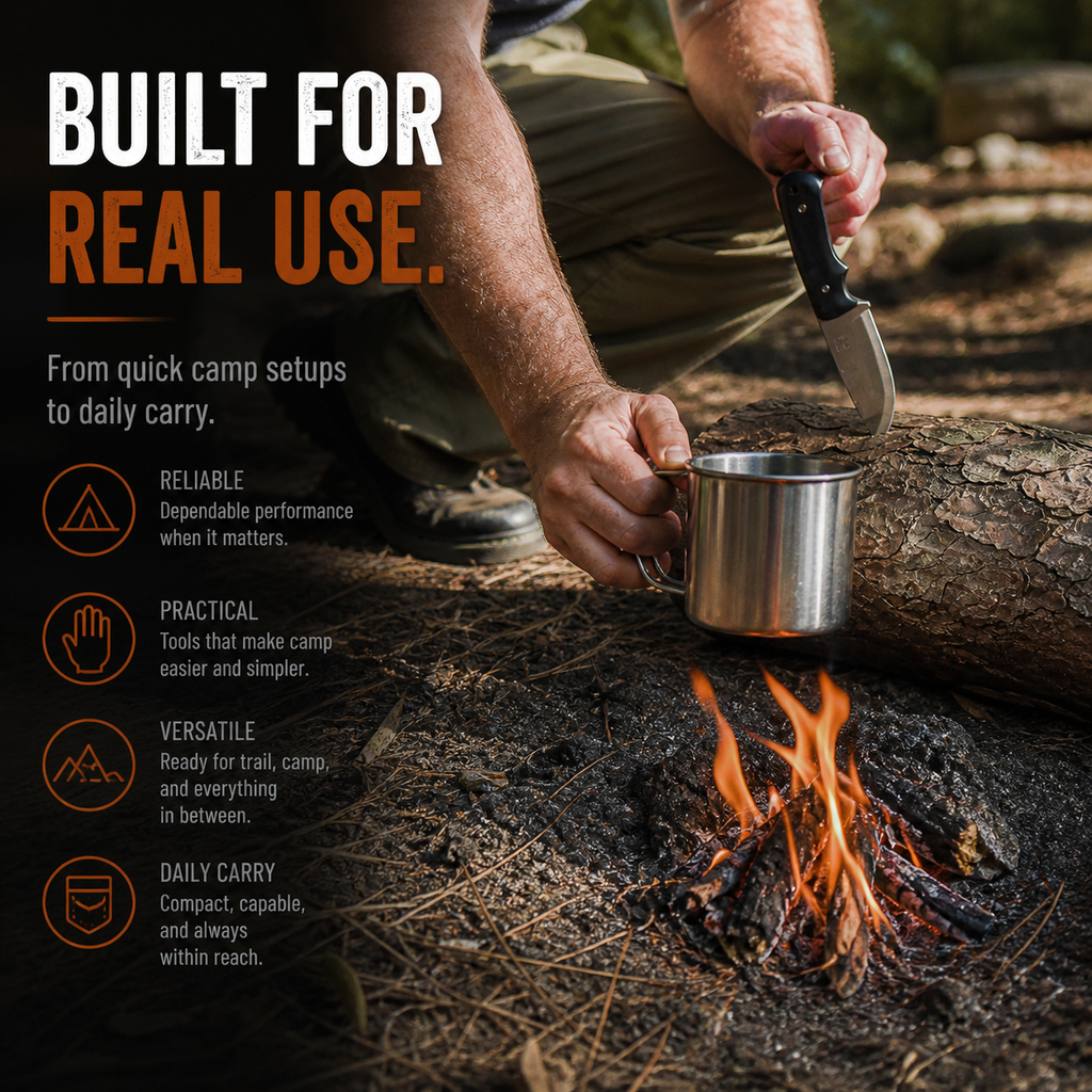 Compact EDC Survival Knife + Fire Starter — D2 Full Tang